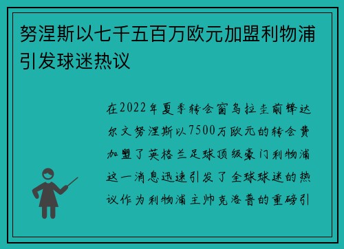 努涅斯以七千五百万欧元加盟利物浦引发球迷热议